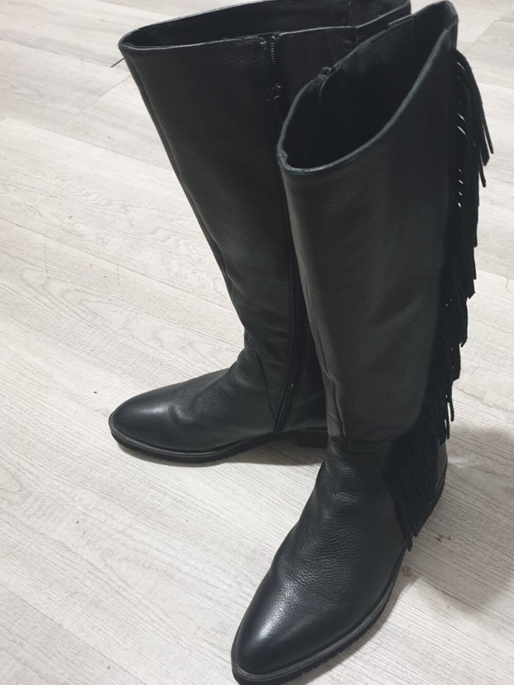 Fashion Women Black Fringe Boots Italian Leather Casual Everyday Boot Size 38